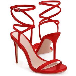Red Strappy Lace-Up Heels Size 9.5 - NWOT